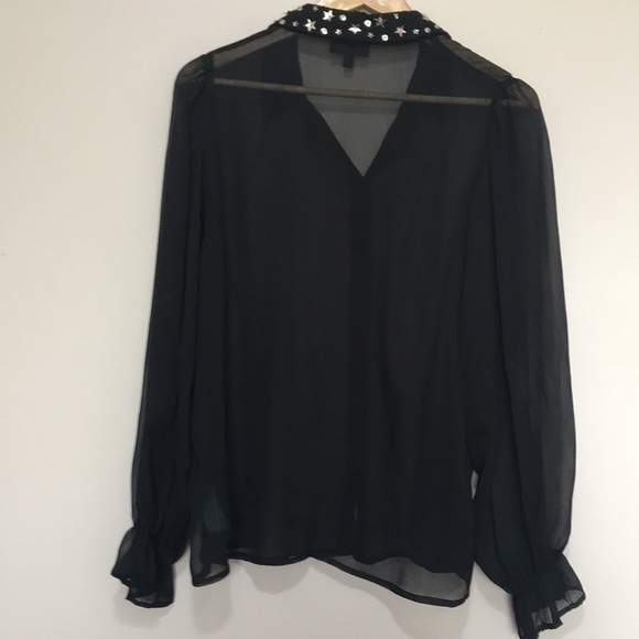 𝅺TOPSHOP black sheer long sleeve sequin collar shirt blouse sz 8 - Picture 6 of 11